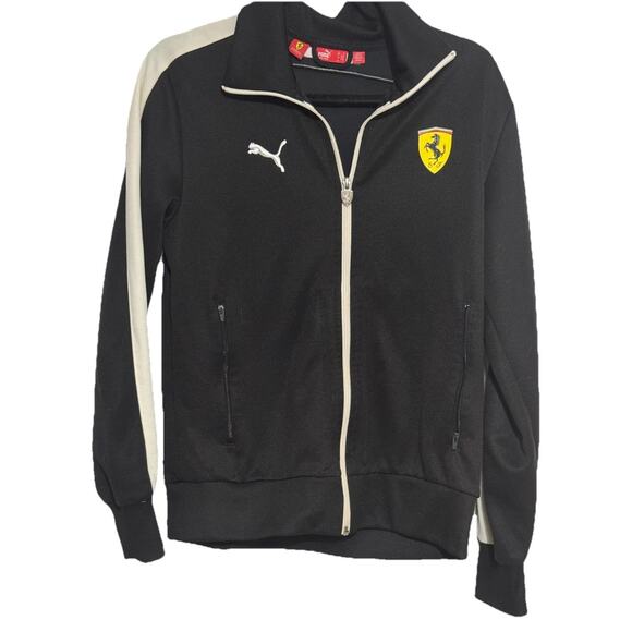 Puma Ferrari Full Zip Black Track Jacket Logos White Stripe On Sleeves Small - Picture 1 of 9